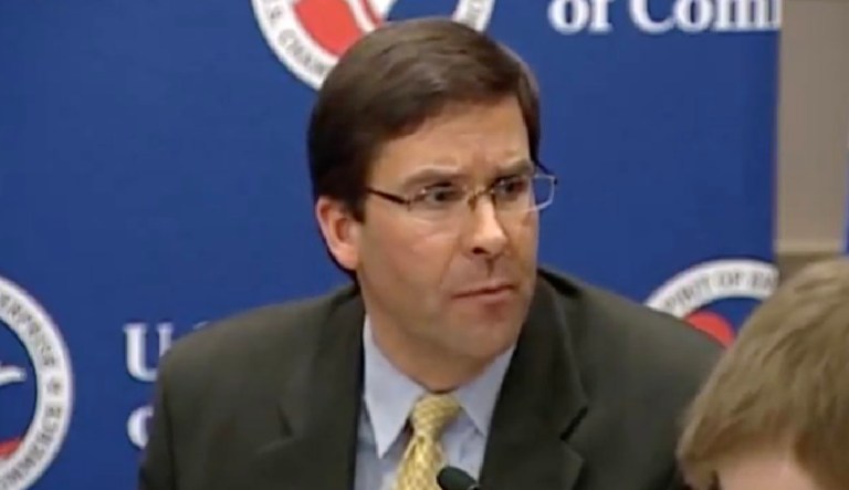 Senate confirms Raytheon vice president Mark Esper as Army secretary. At Raytheon, Esper was named vice president for government relations in 2010 but he also served as deputy assistant secretary of defense for negotiations policy in President George W. Bush's administration. (Screenshot)