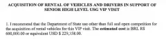 Hotel and Vehicles for Biden’s New Year’s Day Brazil Visit: $421K
