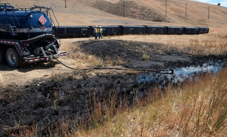 County firefighters were headed to the spill site and were attempting to keep the oil from reaching the ocean. According to the Times, the spill took place near the beach, but the area has natural barriers, such as a catch basin, and crews were building larger barriers by bulldozer and by hand. (AP Photo/Michael A. Mariant, File)