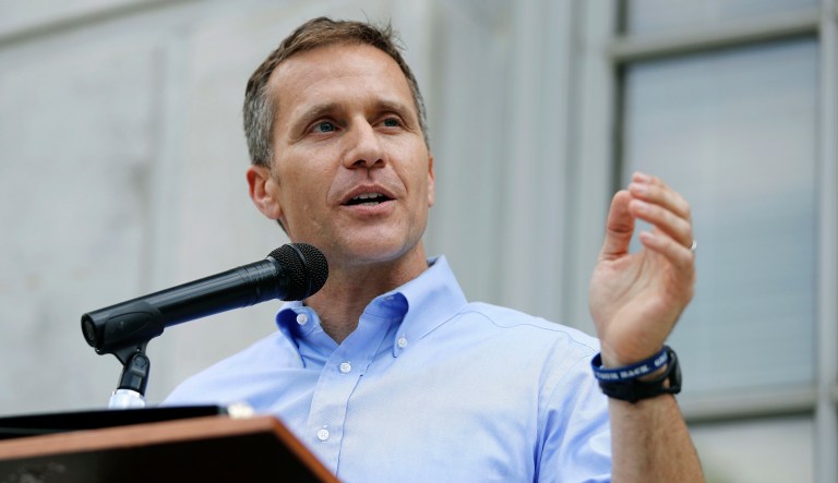 Missouri Gov. Eric Greitens, who was indicted last week, reiterated that the case against him was a sham, and then turned the call over to his lawyers to lay out the flaws in the criminal indictment, which is related to an extramarital affair the governor had with a hairdresser before he was elected in 2016. (AP Photo/Jeff Roberson, File)