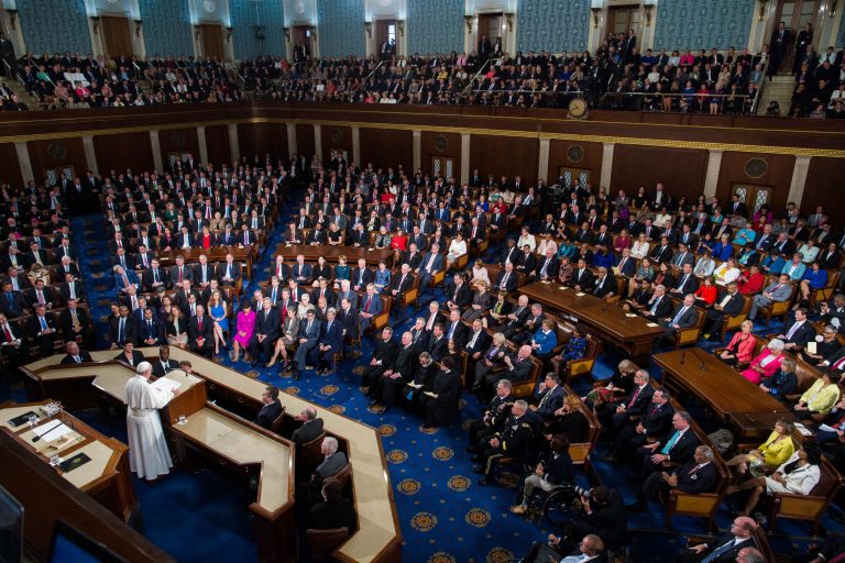 Pope Francis addresses a joint meeting of Congress on Capitol Hill in Washington, Thursday, Sept. 24, 2015, making history as the first pontiff to do so. (Graeme Jennings/Examiner)