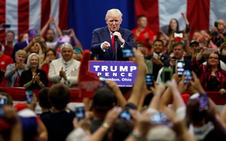 Many were watching closely when Trump took the stage in Columbus, Ohio, Monday afternoon for his first campaign event since the Khizr Khan controversy exploded. (AP Photo/Evan Vucci)