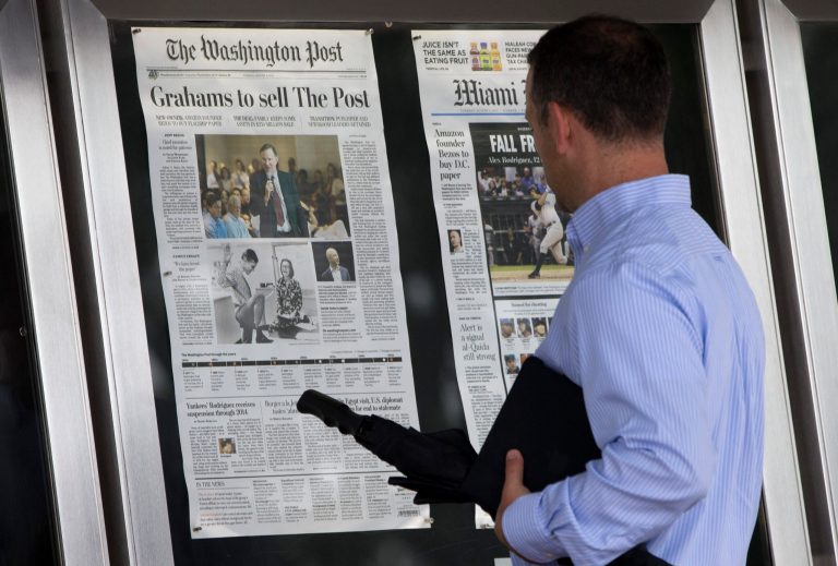 Washington Post columnist Harold Meyerson argues that the sale of the newspaper to Amazon.com founder Jeff Bezos is a good thing. (AP Photo/Evan Vucci)