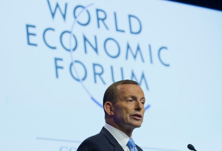 Australian Prime Minister Tony Abbott speaks during a session of the World Economic Forum in Davos, Switzerland, on Thursday. (AP Photo/Michel Euler)