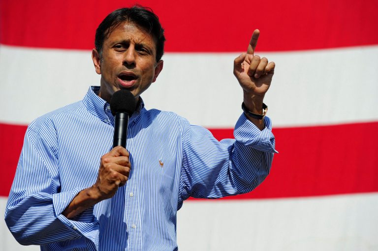Louisiana Gov. Bobby Jindal speaks during a rally for South Carolina Republican Gov. Nikki Haley, who announced her candidacy for a second term at the Bi-Lo Center, Monday, Aug. 26, 2013,  in Greenville, S.C. Supporting Gov. Haley were Perry, Bobby Jindal-La. and Scott Walker-Wis. (AP Photo/ Richard Shiro)