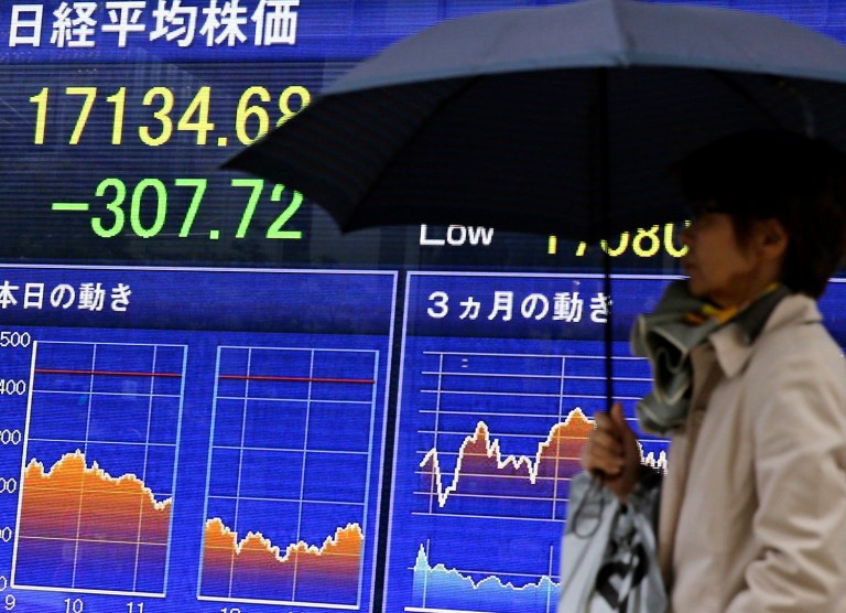 The Nikkei 225 and Shanghai Composite Index turned negative as trading extended into late morning across eastern Asia. (AP Photo/Shuji Kajiyama)