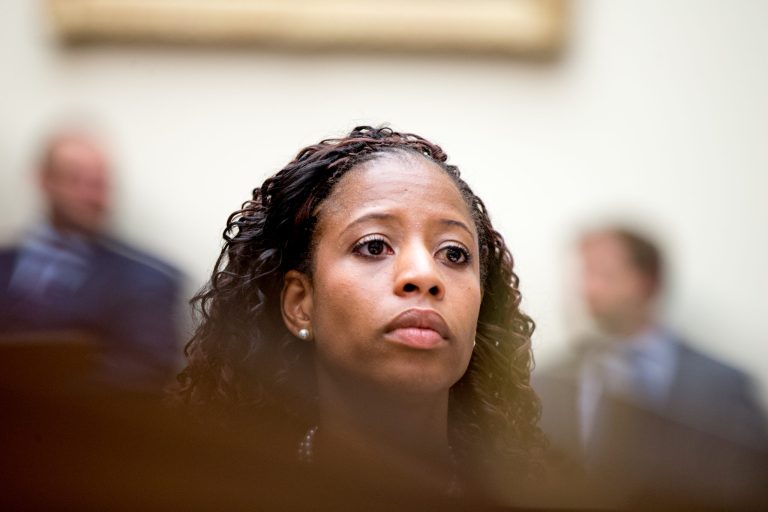 Rep. Mia Love, R-Utah appears as Treasury Secretary Jacob Lew arrives to testify on Capitol Hill in Washington, Wednesday, June 17, 2015, before a House Financial Services committee hearing on the annual report of the Financial Stability Oversight Council. (AP Photo/Andrew Harnik)