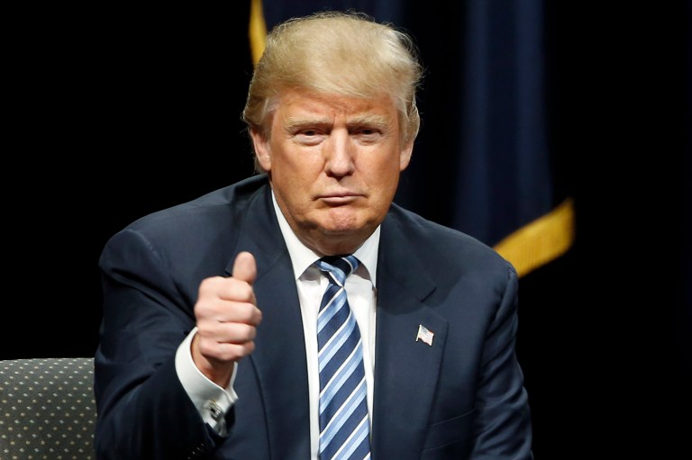 According to a new poll, Republican presidential candidate Donald Trump has twice the level of support nationwide compared to his two nearest Republican rivals. (AP Photo/Matt Rourke)