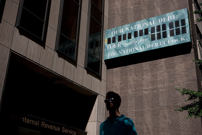 The record high for federal debt held by the public was set at 106 percent of output in 1945, after the run-up in defense spending for the military effort in World War II. (Scott Eells/Bloomberg, File)