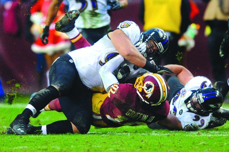 Nick Wass/AP
Redskins quarterback Robert Griffin III has a Grade 1 sprain of the LCL in his right knee, but he has not been ruled out to play against the Browns on Sunday.