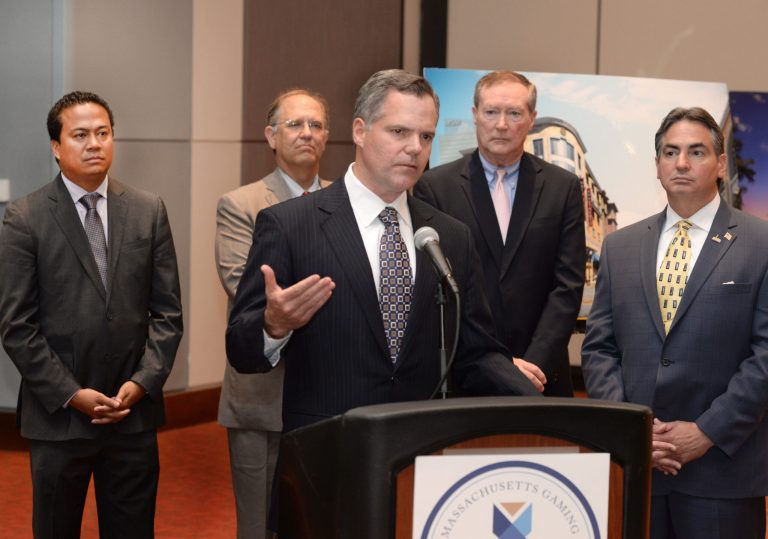 James  Murren,  Chairman and CEO of  MGM Resorts speaks during a news conference following the signing by the Massachusetts Gaming Commission for the first casino license at the MassMutual Center in Springfield, Mass., Friday, June 13, 2014. The Massachusetts Gaming Commission voted unanimously to approve a deal granting MGM the casino license, pending the outcome of efforts to repeal the state's casino law. Commission Chairman Stephen Crosby said the $800 million proposal for a casino, hotel, and entertainment and shopping complex in downtown Springfield captures the 