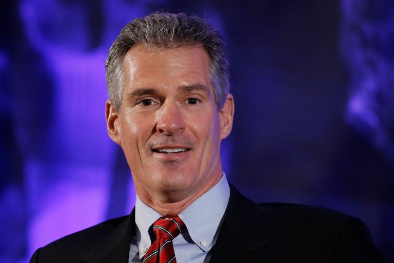 Former Massachusetts Sen. Scott Brown is still in the mix for becoming the next secretary of veterans affairs under President-elect Trump, he said Friday. (AP Photo/Matt Rourke)