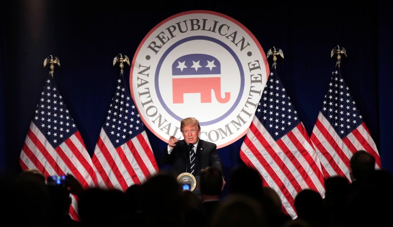 President Trump attended the Republican National Committee winter meeting in Washington, D.C., on Thursday. (AP Photo/Manuel Balce Ceneta)