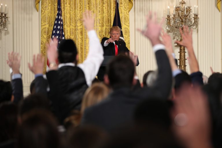 President Donald Trump calls on a reporter during a news conference, Thursday, Feb. 16, 2017, in the East Room of the White House in Washington. (AP Photo/Andrew Harnik)