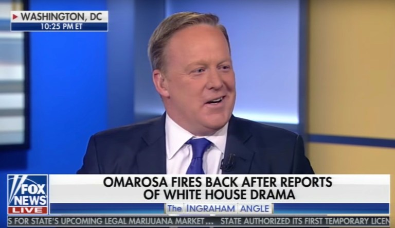 Former White House press secretary Sean Spicer told Fox News' Laura Ingraham that he wasn't entirely sure why Omarosa Manigault Newman, celebrity and outgoing White House aide, was brought into the White House. (screenshot)
