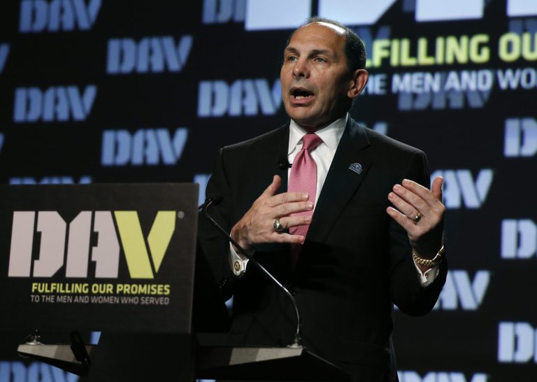 VA Secretary Robert McDonald speaks during the Disabled American Veterans convention in Denver, Monday Aug. 10, 2015. (AP Photo/Brennan Linsley)