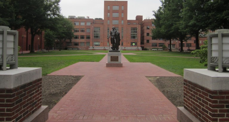 A conservative youth group at George Washington University in Washington, D.C., says it was framed in an Islamophobic poster that was hung throughout campus.
		 (Photo courtesy of Wikimedia Commons)