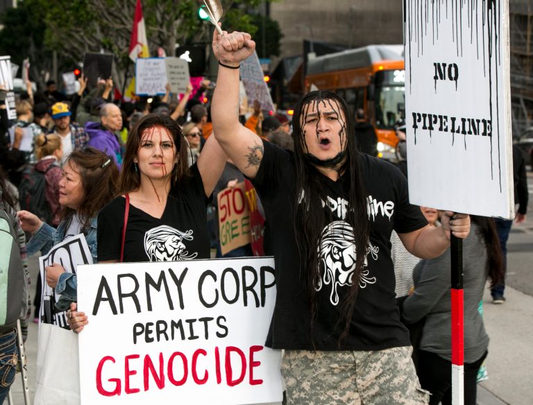 A federal court rejected arguments by two American Indian tribes on Monday asking it to block the approval of the final leg of the Dakota Access pipeline. (AP Photo/Damian Dovarganes)
