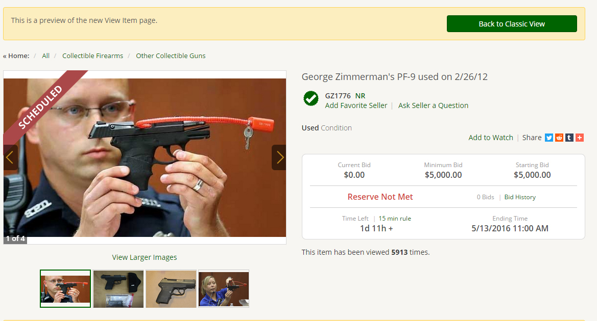 George Zimmerman auctioning off gun used to kill Trayvon Martin