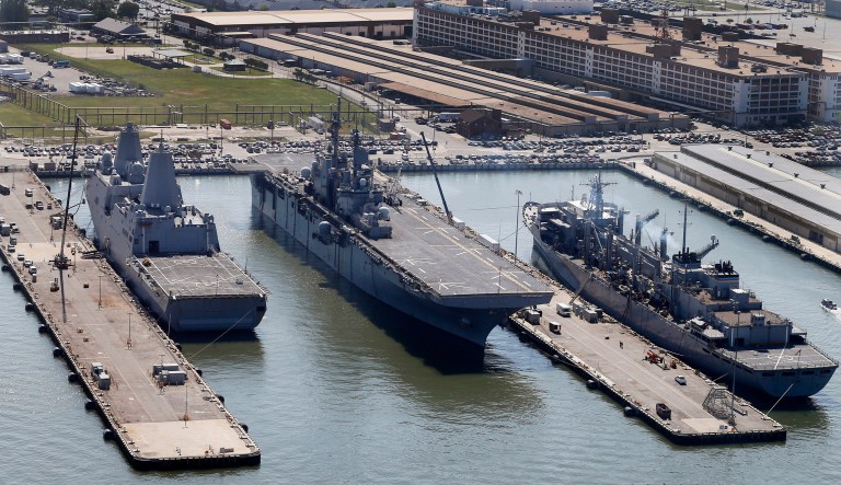 Two Republican lawmakers announced a bill on Thursday that would make it the Navy's policy to build toward and maintain a fleet of 355 ships. (AP Photo/Steve Helber)