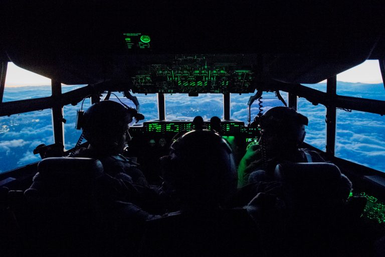 A C-130J Super Hercules aircrew flies over Japan during exercise Vigilant Ace 18, on Dec. 6, 2017.