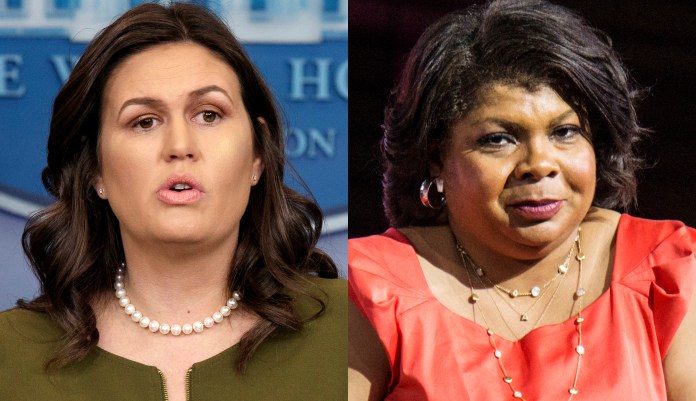 "April, I am looking forward to having some pie with you here momentarily," Sanders told the American Urban Radio Network reporter as she departed the White House press briefing. (AP photos)