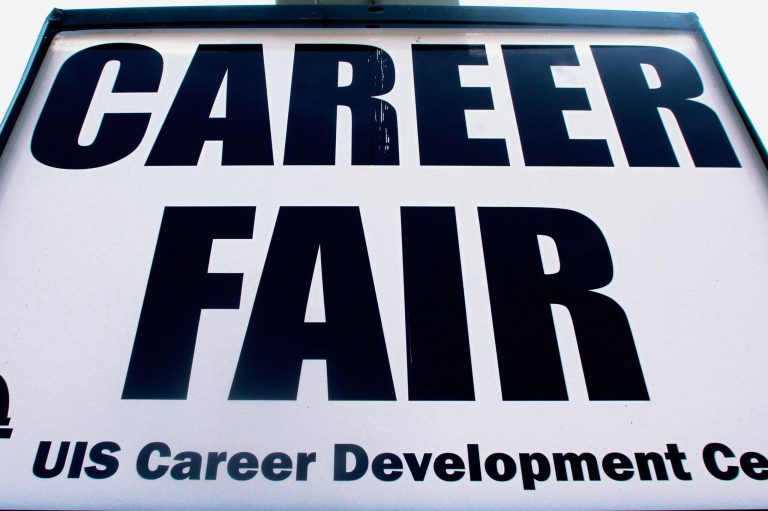 A sign advertising a career fair is seen outside along a main street during a job fair at the University of Illinois Springfield campus Thursday, Sept. 1, 2011 in Springfield, Ill. (AP File)