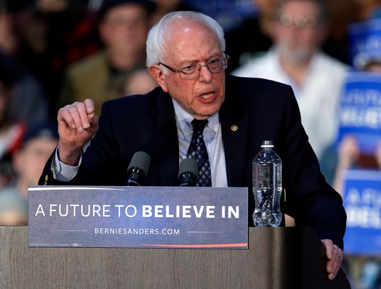 Democratic presidential candidate, Sen. Bernie Sanders, I-Vt., speaks during a rally at Grand Valley State University Field House Arena, Friday, March 4, 2016, in Allendale, Mich. (AP Photo/Nam Y. Huh)