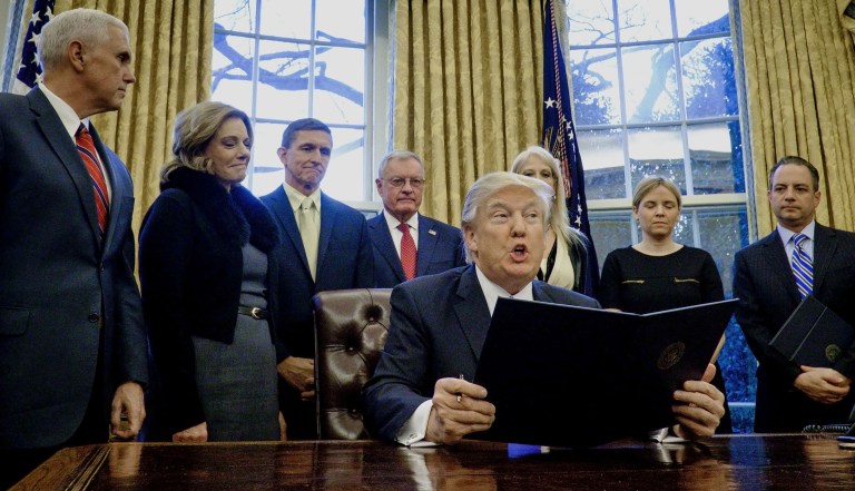 President Trump has not lost his authority to keep known, suspected or potential terrorists out of this country, as is clearly prescribed by the Constitution and in current immigration law. (Pete Marovich/Pool via Bloomberg)