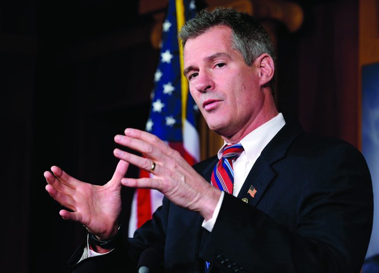 FILE - In this Nov. 13, 2012 file photo, Sen. Scott Brown, R-Mass., speaks during a media availability, on Capitol Hill in Washington. Brown, who was defeated in his re-election bid, said Friday, Feb. 1, 2013 that he will not run for the Senate seat vacated by John Kerry, who was named secretary of state. (AP Photo/Alex Brandon, File)