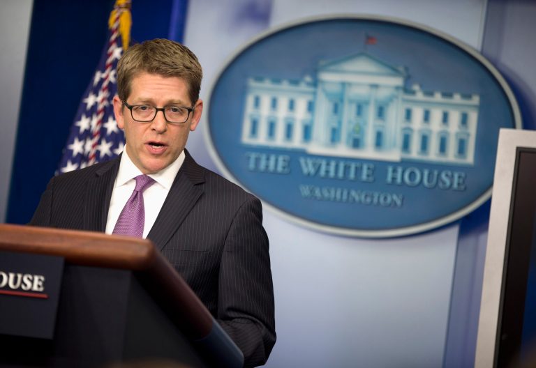 White House press secretary Jay Carney answers a question during the daily press briefing at the White House in Washington, Tuesday, Nov. 12, 2013. Carney answered questions on negotiations with Iran over their nuclear program, and the ongoing rollout of the new health care law. (AP Photo/ Evan Vucci)