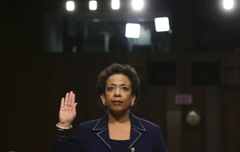 U.S. Attorney for the Eastern District of New York Loretta Lynch is sworn in before testifying during her confirmation hearing before the Senate Judiciary Committee on Jan. 28, 2015, on Capitol Hill in Washington. (Photo by Alex Wong/Getty Images)