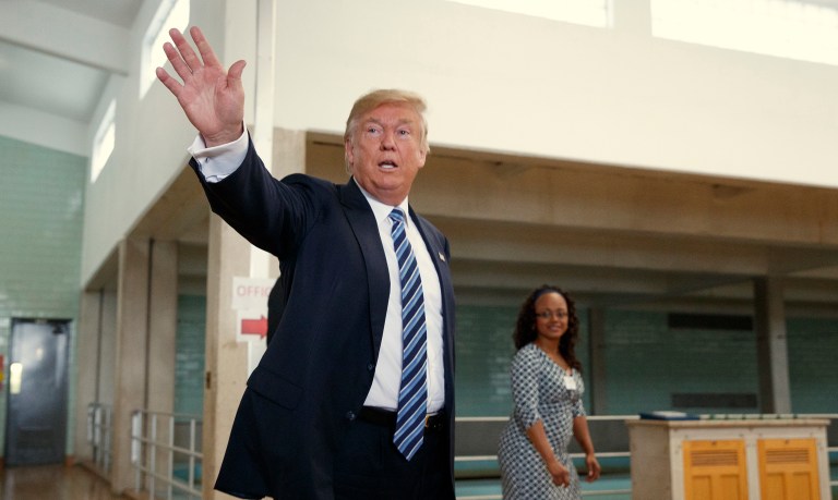 Donald Trump left the traveling press covering his campaign high and dry Thursday night. (AP Photo/Evan Vucci)