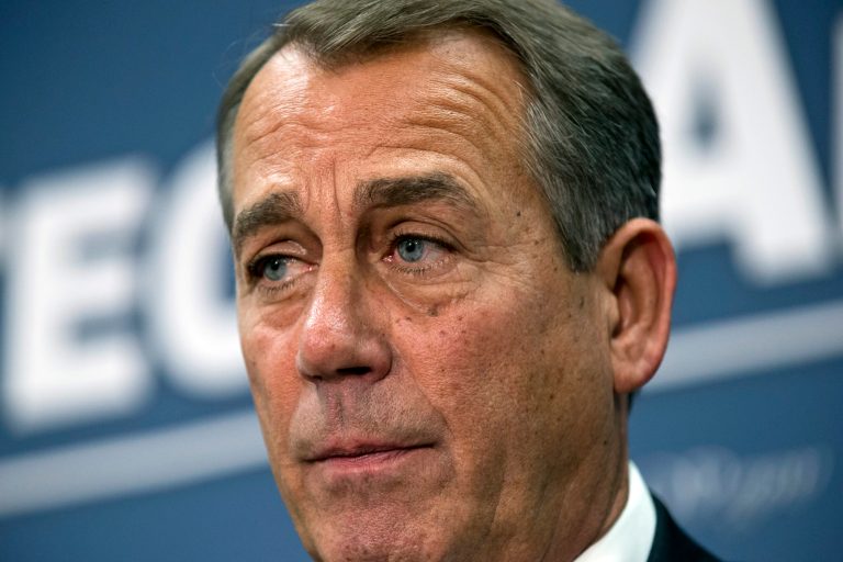   Speaker of the House John Boehner, R-Ohio, joined by the Republican leadership, speaks to reporters about the fiscal cliff negotiations with President Obama following a closed-door strategy session, at the Capitol in Washington, Tuesday, Dec. 18, 2012. (AP Photo/J. Scott Applewhite)  