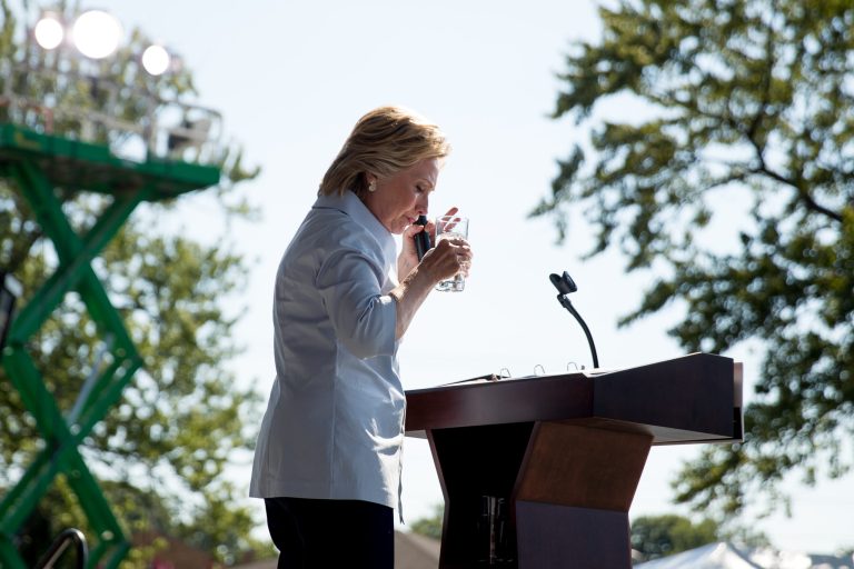 Hillary Clinton has lost her nation-wide lead against Donald Trump over the last month. (AP Photo/Andrew Harnik)