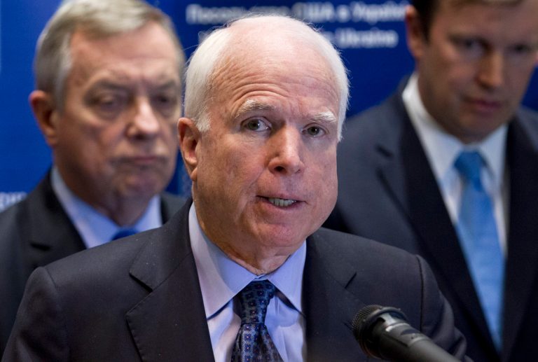 Sen. John McCain said if he were president, he would send U.S. troops to Nigeria to rescue the more than 200 schoolgirls kidnapped by an Islamist rebel group, regardless of whether he had the permission of the Nigerian government. (AP Photo/David Azia)