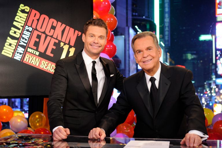   FILE - In this file image provided by ABC, Dick Clark, right, and Ryan Seacrest are shown in New York. As New Year's Eve nears, Seacrest is focused on getting ready for the show, which, with related programming, will blanket ABC from 8 p.m. until past 2 a.m. EST. This will be Seacrest's eighth New Year's Eve turn for ABC. But it's his first since Clark's death last April at age 82. (AP Photo/ABC, Ida Mae Astute, File)  