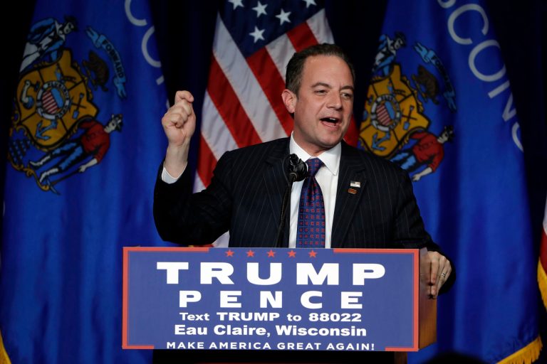 Republican National Committee Chairman Reince Priebus congratulated President-elect Donald Trump on his victory early Wednesday, which the party leader said was Americans' successful attempt to take the country back into their own hands. (AP Photo/Matt Rourke)
