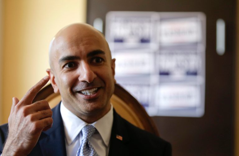 Republican candidate for California governor Neel Kashkari talks during an interview at the California GOP convention on Saturday, Sept. 20, 2014 in Los Angeles. (AP Photo/Chris Carlson)