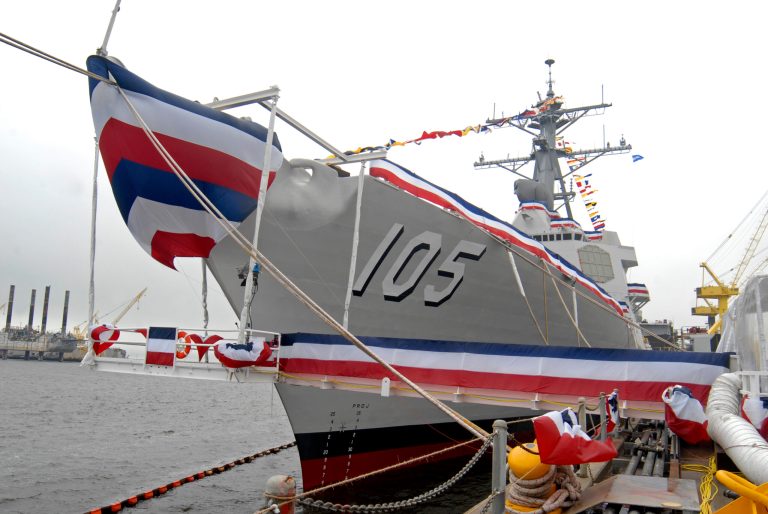 The two pilots and one aircrewman aboard the MH-60R Sea Hawk helicopter were pulled to safety by USS Dewey, shown. (AP/Nicole LaCour Young)