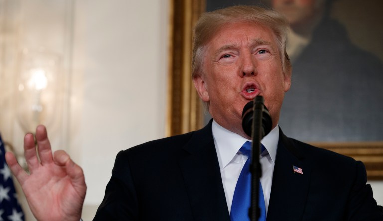 In a much-anticipated Friday speech, President Trump decertified the 2015 nuclear pact between Iran and world powers and declared tough sanctions on Iran's Islamic Revolutionary Guard. (AP Photo/Evan Vucci)