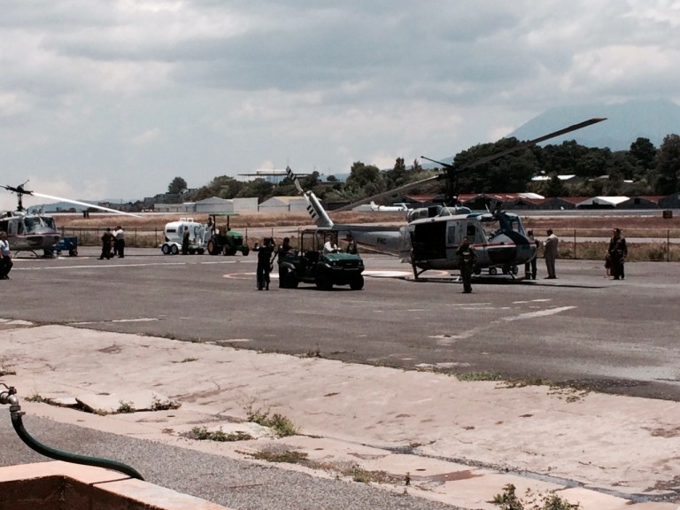 Two of the helicopters on the flight line in Guatemala. (Washington Examiner/Richard Pollock)
