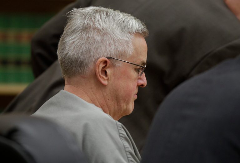   Steve Powell sits in a courtroom shortly after he was sentenced to 2 1/2 years in prison for voyeurism, Friday, June 15, 2012, in Tacoma, Wash. Powell, the father-in-law of missing mom Susan Powell, was convicted last month based on evidence that was uncovered during the police investigation into the 2009 disappearance of his daughter-in-law, who has never been found. (AP Photo/Ted S. Warren)  