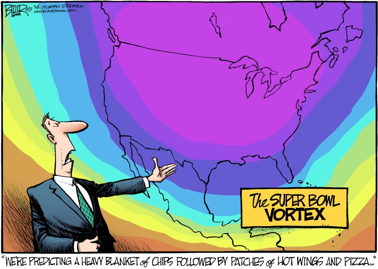 Editorial cartoon: Super Bowl vortex