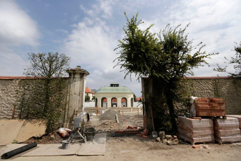 This Aug. 7, 2014, photo shows renovations underway at UNESCO's Flower Garden in city of Kromeriz, Czech Republic. Restoration efforts began in the 1950s, and the Flower Garden was added to UNESCO's World Heritage list in 1998 together with the castle and another garden on the grounds. The European Union is now funding restoration of about a third of the Flower Garden, using copper engravings from 1691 as a guide for what it once looked like.  (AP Photo/Petr David Josek)