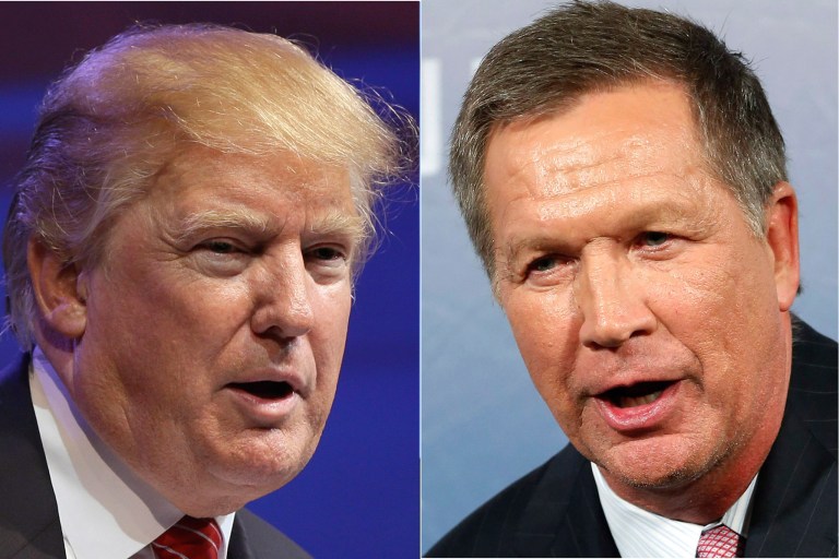 Ohio Gov. John Kasich is 5 points behind Donald Trump in a new Quinnipiac poll. (AP Photos)