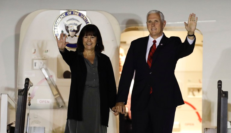 Vice President Mike Pence, second lady Karen Pence, and members of President Trump's Cabinet are traveling to southeastern Texas Thursday to survey the damage from Hurricane Harvey. (AP Photo/Natacha Pisarenko)