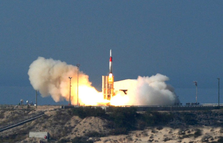 This photo shows an Arrow missile being launched at an undisclosed location in Israel in December 2005. (AP/Israel Aircraft Industries)