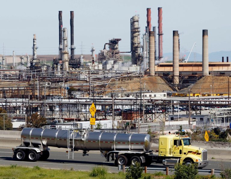 An oil refinery. If foreign vessels were able to ship U.S.-produced oil from Gulf Coast ports to East Coast refineries, it would save U.S. consumers about $1 billion annually. (AP Photo/Paul Sakuma, File)