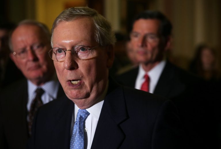 Senate Majority Leader Mitch McConnell speaks during a news briefing July 8, 2015 at the U.S. Capitol in Washington. (Photo by Alex Wong/Getty Images)